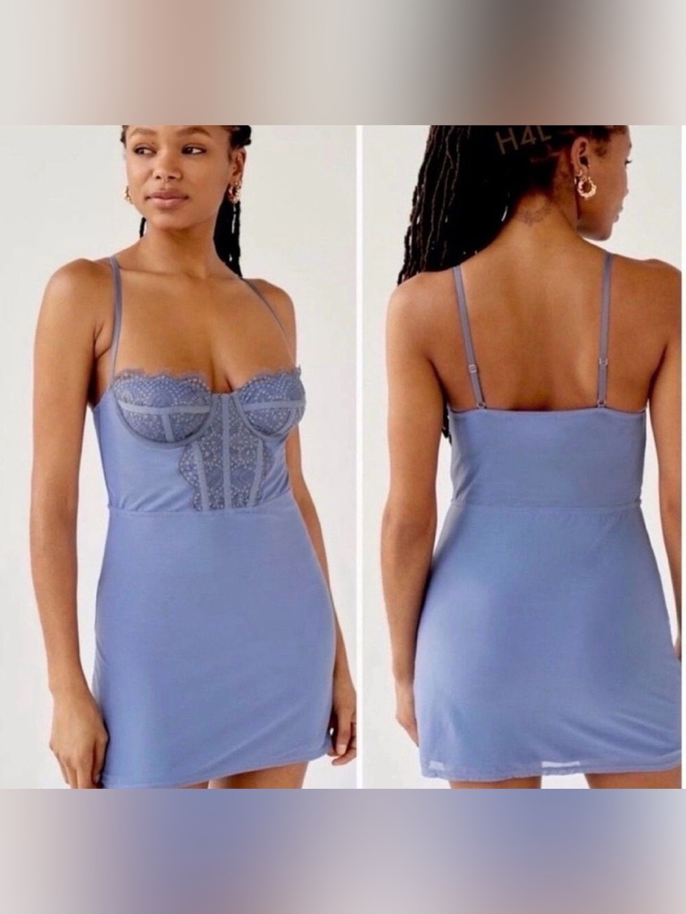 Urban Outfitters Bustier Mini Dress Blue Corset Lace Mesh Size Medium EUC